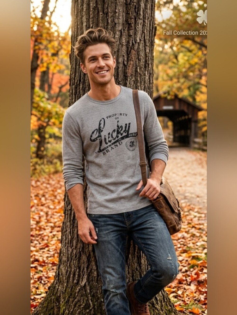 LUCKY BRAND Gray Long Sleeve Waffle Graphic Thermal!!